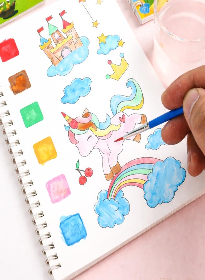 Wishkey Water Colour Paint Set Notebook Pack of 4 for Kids Age 4+ | Magic Water Painting Book with Brush | Reusable Coloring Book for Toddlers | Unicorn, Dinosaur, Forest Animals & Underwater World - Image 5